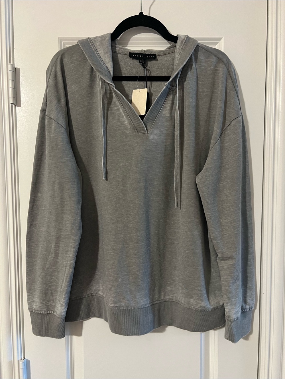 Gray Hooded V-Neck Pullover